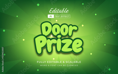 Door Prize Text Effect: A vibrant, editable text effect proclaims "Door Prize", in a playful font against a dynamic green backdrop, ideal for promotions, giveaways, and event announcements.