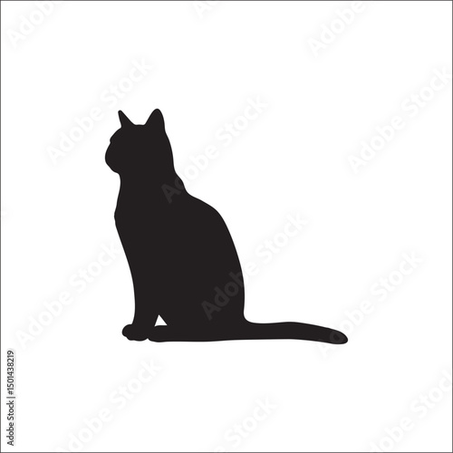 Sitting domestic cat silhouette side view cute pet animal icon on transparent background