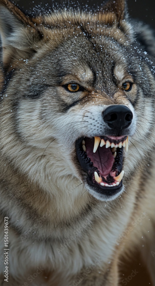 Obraz premium Snarling wolf displays formidable teeth