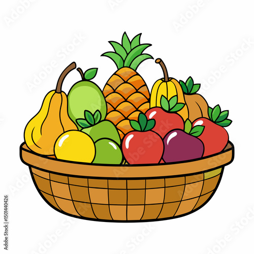 many fruits on a busket vector illustration