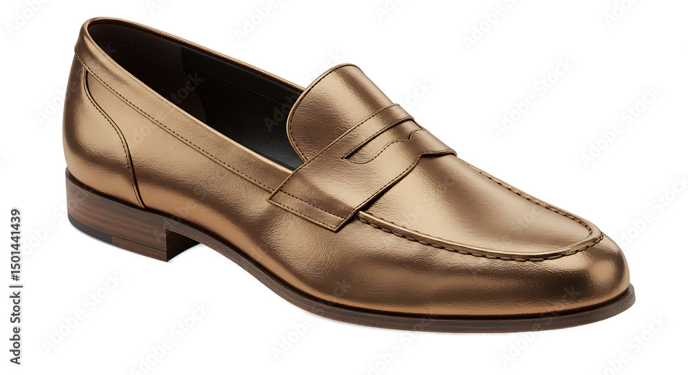 Luxurious golden loafer shining on brown Luxurious golden loafer shining on brown
