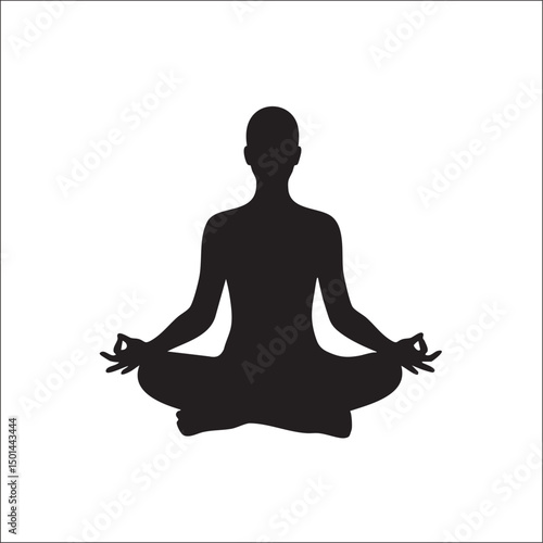 Meditating human silhouette sitting in lotus position peaceful yoga pose on transparent background