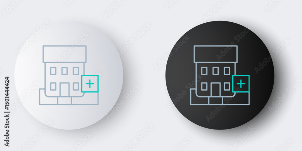 Line Medical hospital building with cross icon isolated on grey background. Medical center. Health care. Colorful outline concept. Vector Line Medical hospital building with cross icon isolated on grey background. Medical center. Health care. Colorful outline concept. Vector
