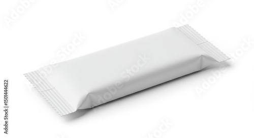 Realistic Photo of a White Rectangular Food Bar Packaging Isolated on White