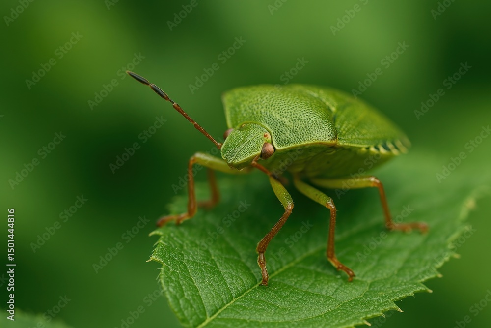Fototapeta premium Green shield bug on leaf