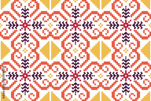 Cross stitch pattern concept showcasing traditional ethnic geometric pattern, Design for textile, background,carpet,wallpaper,clothing,wrapping,Batik,fabric,Vector illustration	
