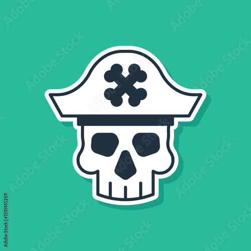 Blue Pirate captain icon isolated on green background. Vector