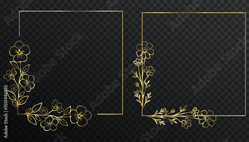 Golden rectangular frame highlights elegant layout elements.
Dark background enhances thin shimmering gold lines.
Vector arch frame suits wedding or formal invitations.
Line art border 
