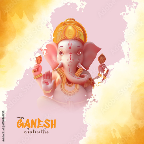Stylish vector of Lord Ganesh in meditative pose on festive orange background  spiritual illustration for Ganesh Chaturthi cards social media and cultural artwork