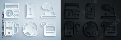 Set World news, Television report, Mobile recording, Information, and News radio channel icon. Vector