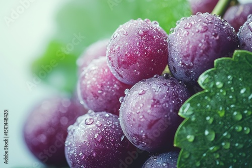 Wallpaper Mural Fresh Purple Grapes with Water Droplets and Green Leaves in a Close-Up Shot Highlighting Natural Juiciness and Vibrant Colors Torontodigital.ca