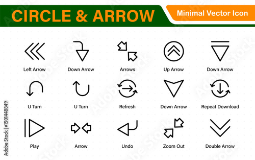 Dynamic Circle and Arrow Icon Set. A Versatile Collection for Navigation, Directional Signs, Workflow Diagrams, User Interface Design, and Infographic Enhancements