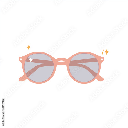Stylish translucent pink sunglasses in minimal flat illustration on transparent background