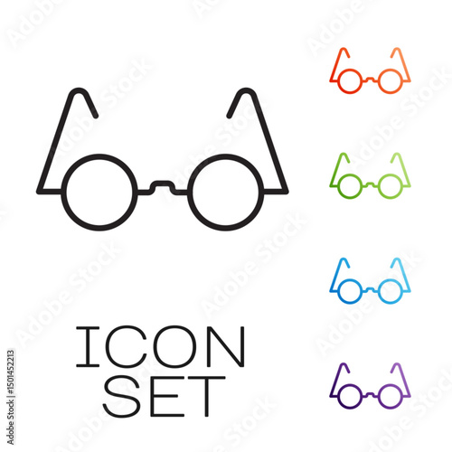 Black line Eyeglasses icon isolated on white background. Set icons colorful. Vector