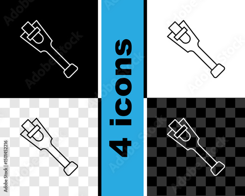 Set line Prosthesis leg icon isolated on black and white, transparent background. Futuristic concept of bionic leg, robotic mechanical leg. Vector