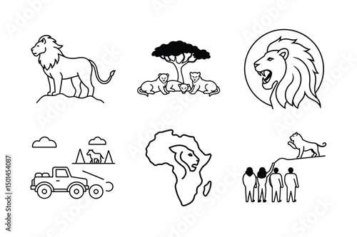 Lone Lion Walking the Grasslands – Minimalist Line Art