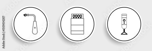 Set line Blender, Long electric lighter and Open matchbox and matches icon. Vector
