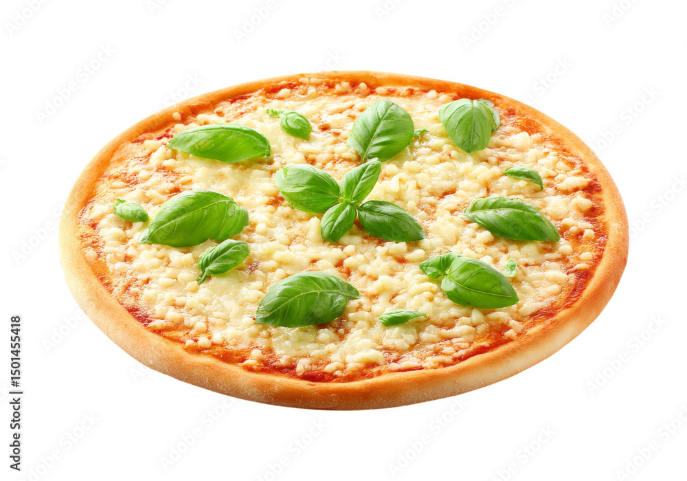 Classic pizza Margherita with melted mozzarella, fresh basil, and golden crust straight from the oven, Png Classic pizza Margherita with melted mozzarella, fresh basil, and golden crust straight from the oven, Png