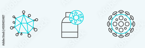 Set line Virus, and Bottle with virus icon. Vector