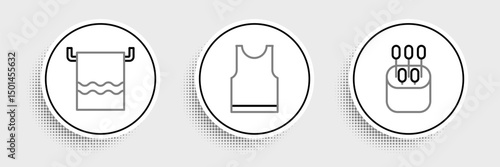 Set line Cotton swab for ears, Towel hanger and Sleeveless T-shirt icon. Vector