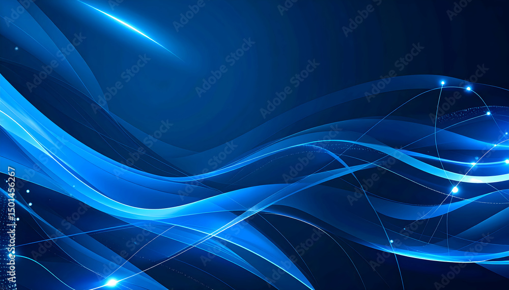 Naklejka premium Abstract Blue Glowing Waves Dark Background