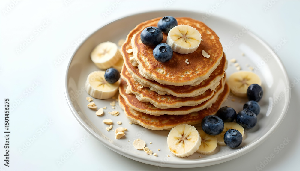 Stack of Pancakes with Fruit Toppings on Plate Stack of Pancakes with Fruit Toppings on Plate