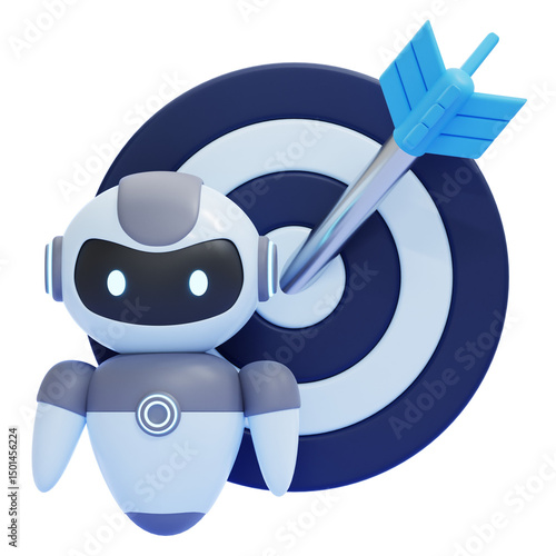PNG 3D Goal-Oriented Bot Illustration Isolated on a White Background
