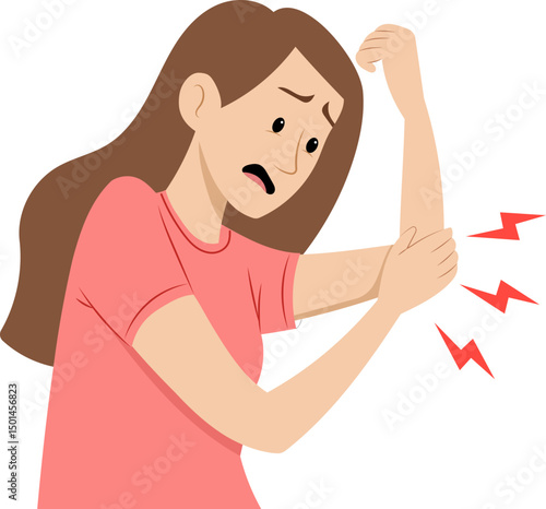 Woman Experiencing Severe Elbow Pain Illustration of Arm Ache and Discomfort