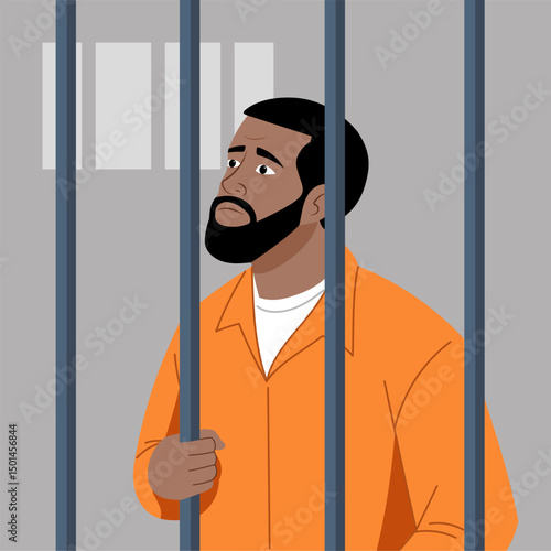 Illustration of Confinement A Man's Reflection Behind Prison Bars