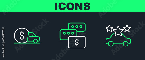 Set line Car sharing, rental and Price negotiation icon. Vector