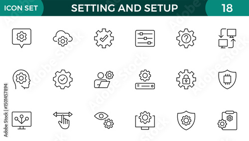 Setting and setup Solid icon collection. app and website settings icon set. options, configuration, preferences, adjustments, tools, gear, control panel, management, and productivity icons.