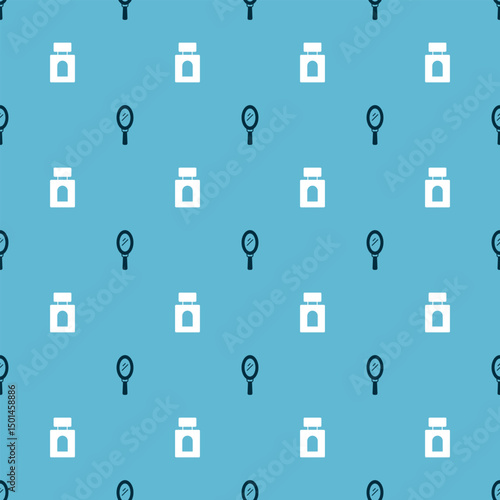 Set Hand mirror and Aftershave on seamless pattern. Vector
