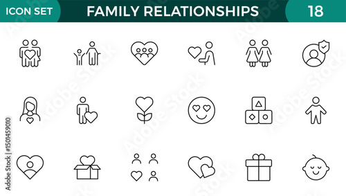 Loving Family Relationships outline modern icon set. editable line icon collection.