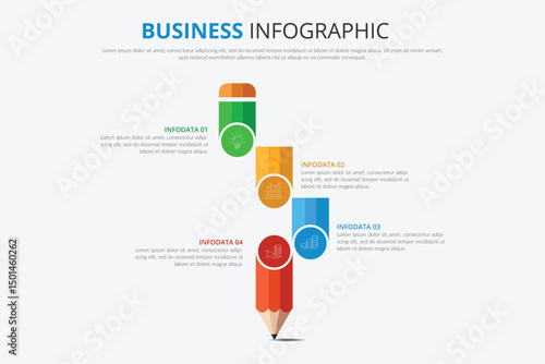 Vector education infographic. Pencil with 4 options, parts, steps or processes. Can be used for workflow layout, diagram, number options, web design.