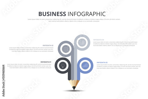 Infographics education pencil with 4 options. Study and education concept. Abstract infographic Design Minimal style. vector illustration in flat design. can be used for workflow layout, diagram.