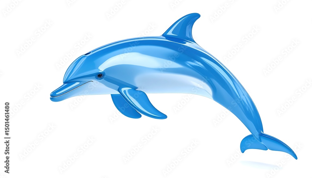 Fototapeta premium Blue Dolphin Figurine Swimming Playfully in a Bright Background with Smooth and Shiny Texture