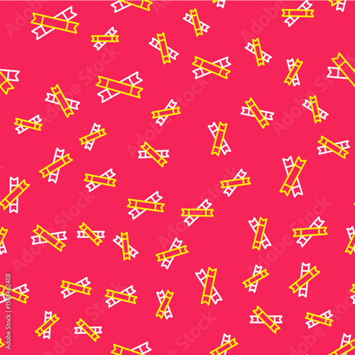 Line Sugar stick packets icon isolated seamless pattern on red background. Blank individual package for bulk food products as coffee, salt, spices. Vector