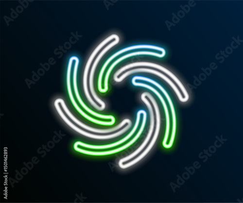 Glowing neon line Tornado icon isolated on black background. Cyclone, whirlwind, storm funnel, hurricane wind or twister weather icon. Colorful outline concept. Vector