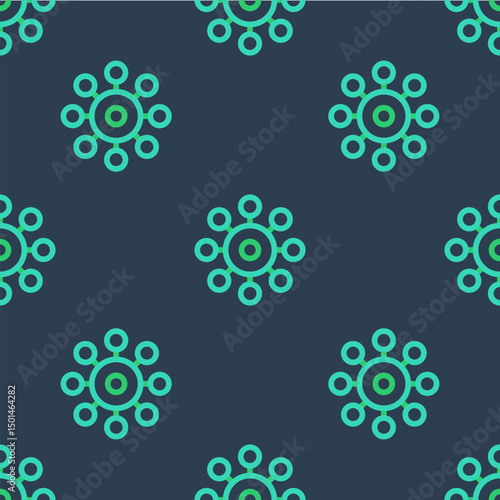 Line Virus icon isolated seamless pattern on blue background. Corona virus 2019-nCoV. Bacteria and germs, cell cancer, microbe, fungi. Vector