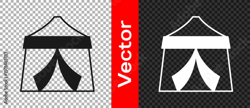 Black Circus tent icon isolated on transparent background. Carnival camping tent. Amusement park. Vector