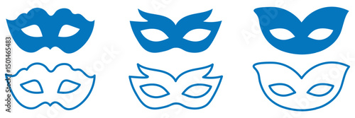 Mask superhero or carnival bandit burglar vector icon set. Black masquerade costume eye mask silhouette of a hidden villain's face. Simple design theater artist masque shape clip art illustration.