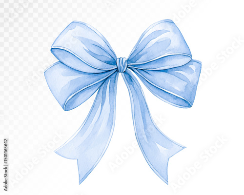 Delicate watercolor Blue Bow Vector Illustration for Elegant Gift Themes in Light Colors for Wedding and Celebration Decor