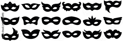 Masquerade mask icons. Set of different masquerade mask icons. Simple masquerade mask signs. Black masquerade mask icons