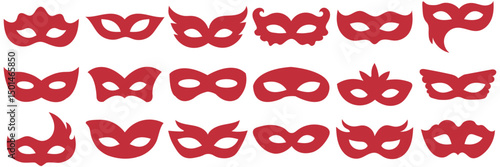 Mask superhero or carnival bandit burglar vector icon set. Black masquerade costume eye mask silhouette of a hidden villain's face. Simple design theater artist masque shape clip art illustration.