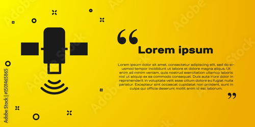 Black Satellite icon isolated on yellow background. Vector