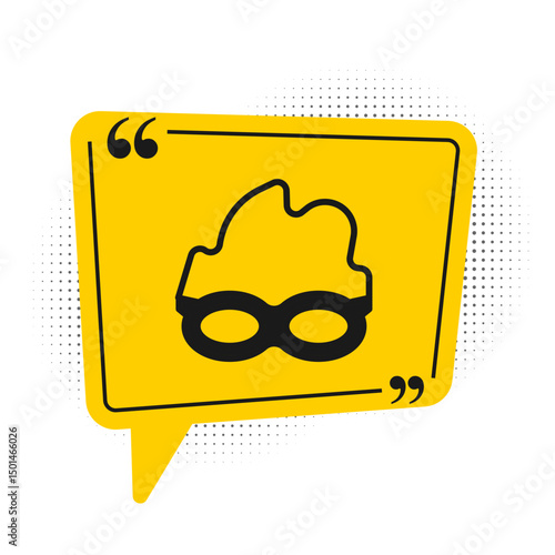 Black Glasses for swimming icon isolated on white background. Swimming goggles. Diving underwater equipment. Yellow speech bubble symbol. Vector