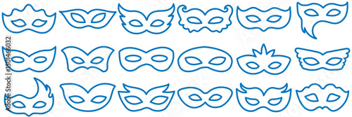 Mask superhero or carnival bandit burglar vector icon set. Black masquerade costume eye mask silhouette of a hidden villain's face. Simple design theater artist masque shape clip art illustration.