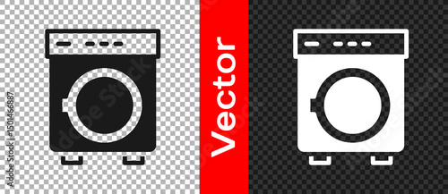 Black Washer icon isolated on transparent background. Washing machine icon. Clothes washer - laundry machine. Home appliance symbol. Vector