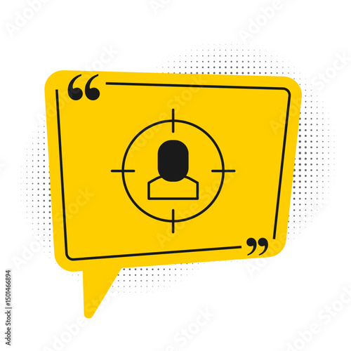 Black Head hunting icon isolated on white background. Business target or Employment sign. Human resource and recruitment for business. Yellow speech bubble symbol. Vector