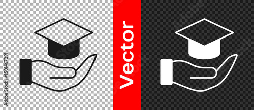 Black Education grant icon isolated on transparent background. Tuition fee, financial education, budget fund, scholarship program, graduation hat. Vector